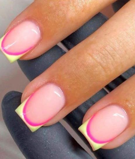 Pink French manicure with neon tips